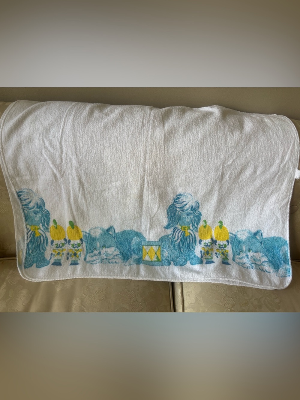 Vintage Kitten Puppy Baby Receiving Blanket Toy Soldier 43.5” x 23.5”